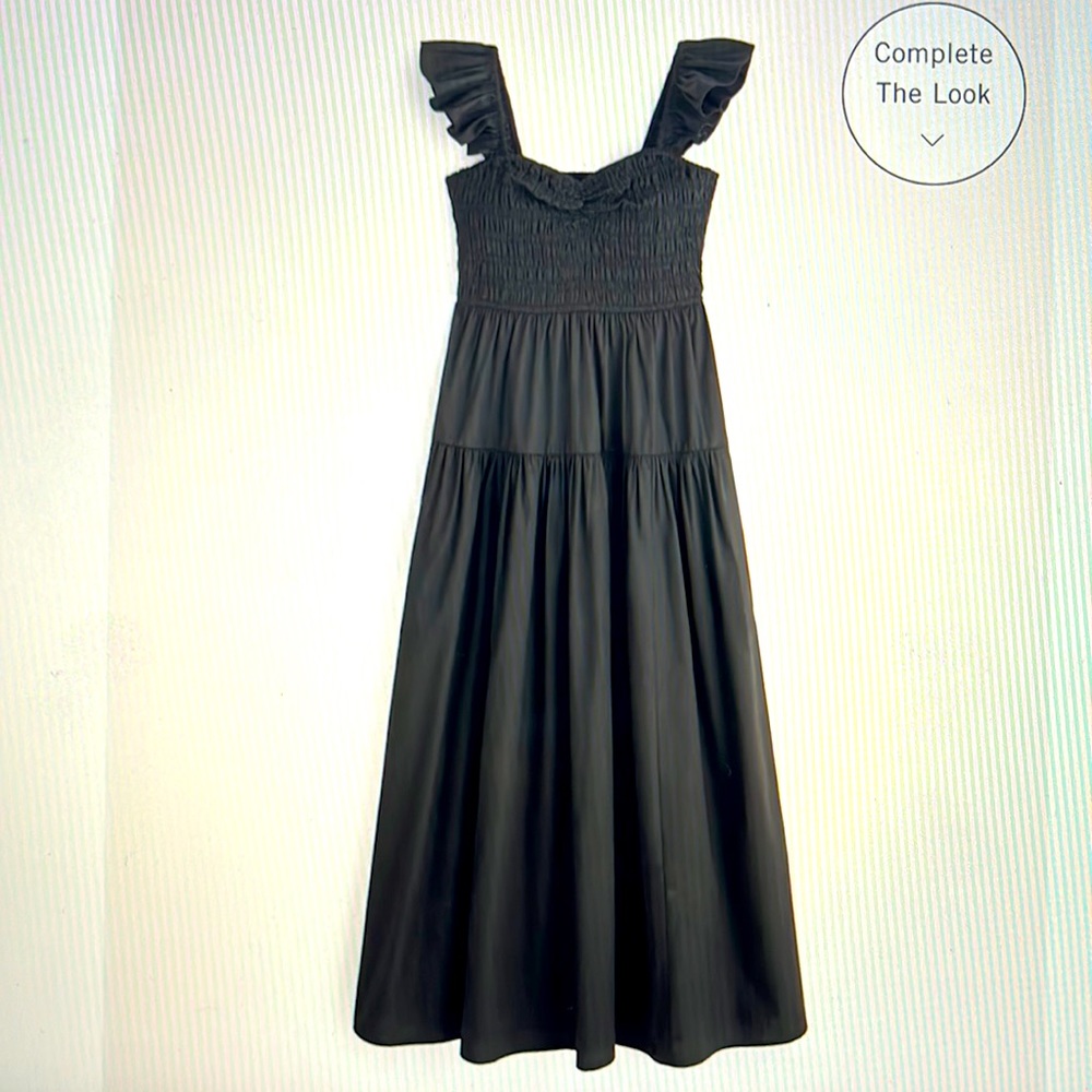 Ruffle Strap Smocked Midi Dress - Black, Abercrombie
